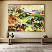 Load image into Gallery viewer, Vibrant Lotus Pond Abstract Painting on Canvas - “Colorful Blooms” DKH635