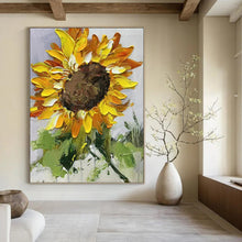 Load image into Gallery viewer, Impasto Abstract Sunflower Art, Textured Yellow - Petaled Painting for Country Kitchen & Garden - Themed Dining Room LargeART2199