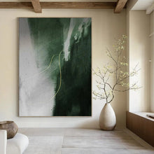 Load image into Gallery viewer, “Green and Grey with Golden Lines” - Green, Grey, Gold Abstract Art on Canvas DKH1209