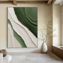 Load image into Gallery viewer, “Green & White Textured Waves” - Nature - inspired Abstract Art on Canvas DKH1481