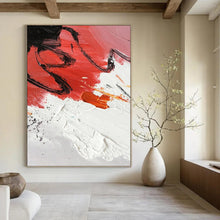 Load image into Gallery viewer, “Red and Black Abstract Splatter” - Red, Black, White Abstract Art on Canvas DKH1290