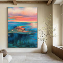 Load image into Gallery viewer, “Sunset Lagoon” – Pink, Orange & Blue Coastal Abstract Acrylic Art DTP051