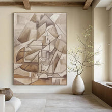 Load image into Gallery viewer, Brown & Gray Cubist Mountain Abstract Painting, Suited for Art Gallery & Modern Study LargeART1456