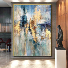 Load image into Gallery viewer, Large - Scale Blue - Gold Abstract Acrylic Art for Living Room & Hotel Lobby LargeART0414