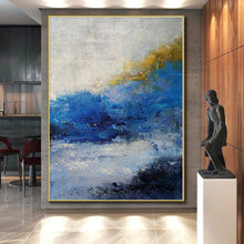Load image into Gallery viewer, Oversized Blue and Yellow Abstract Landscape Acrylic for Coastal Villa Bedroom & Relaxing Spa Retreat LargeART0355