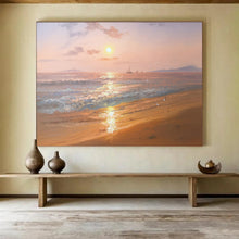 Load image into Gallery viewer, “Sunset Seaside with Sailboats” - Impressionistic Abstract Acrylic, Ideal for Beach House and Coastal Bedroom DLZ269