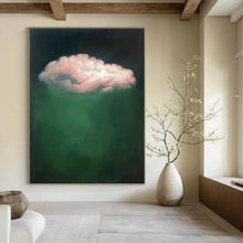 Load image into Gallery viewer, Pink Cloud on Green Abstract Painting, Suited for Eclectic Bedroom & Whimsical Garden Room LargeART1442