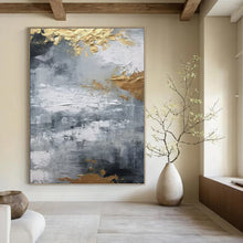 Load image into Gallery viewer, Gray & Gold Textured Abstract Canvas Painting 2, Great for Industrial - Chic Office & Modern Hallway LargeART1261