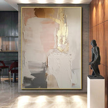 Load image into Gallery viewer, Hand - painted Extensive Pink - Gray - Gold Abstract Textures Acrylic Art for Feminine Dressing Rooms LargeART0092