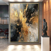 Load image into Gallery viewer, Black - Gold Abstract Dynamism Art for Luxury Penthouse & Art Gallery LargeART0861