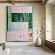 Load image into Gallery viewer, Green & Pink Geometric Abstract Painting, Suited for Modern Dining Room & Art - Centric Workspace LargeART1852