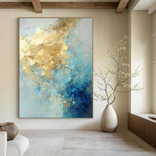 Load image into Gallery viewer, Gold - Blue Ethereal Swirl Acrylic Art, Ideal for Bedroom & Luxury Spa LargeART1025