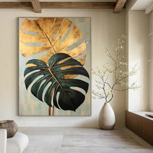 Load image into Gallery viewer, Tropical Abstract Leaf Art, Gold - Accented Green Painting for Coastal Bedroom & Jungle - Themed Lounge LargeART2195