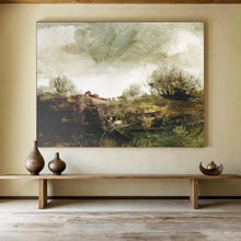 Load image into Gallery viewer, Textured Green Field with Trees Abstract acrylic painting DLZ122