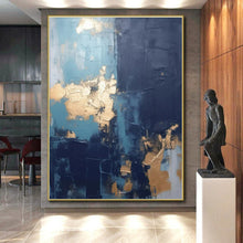 Load image into Gallery viewer, Blue - Gold - Black Texture Art for Elegant Dining Room & Art Gallery LargeART0837