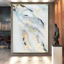 Load image into Gallery viewer, Large - Scale Blue - Gray - Gold Abstract Acrylic Art for Bedroom & Luxury Hotel Room LargeART0428