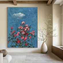 Load image into Gallery viewer, Blue Sky & Pink Roses Abstract Painting, Ideal for Romantic Bedroom & Cozy Garden Café LargeART1454