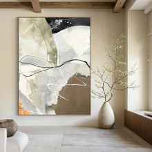Load image into Gallery viewer, “Neutral Chaos with Black Lines” - Beige, Grey, Black Abstract Art on Canvas DKH1225