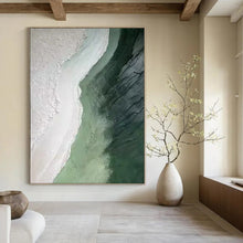 Load image into Gallery viewer, Textured Green and White Abstract Art for Coastal Home Hallway & Art - focused Spa LargeART0938