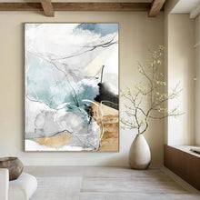 Load image into Gallery viewer, “Soft Line and Color Abstract” - Blue, Grey, White Abstract Art on Canvas DKH1337