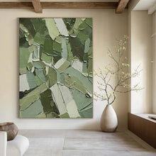 Load image into Gallery viewer, Grand Hand - painted Patchwork Green Textures Acrylic Art for Eclectic Lounges LargeART0201