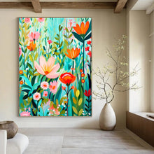Load image into Gallery viewer, “Colorful Flat - Style Floral Field” - Modern Floral Art on Canvas DKH1595