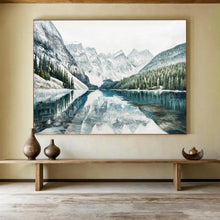 Load image into Gallery viewer, “Snow - Capped Mountains and Lake Reflection” - Winter Landscape Abstract Acrylic, Ideal for Lodge and Study DLZ221