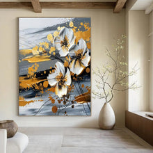 Load image into Gallery viewer, White & Gold Floral Abstract Canvas Painting, Ideal for Elegant Bedroom & Luxury Dining Room LargeART1254