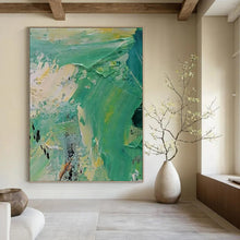 Load image into Gallery viewer, “Abstract Green and Yellow Landscape” - Green, Yellow, Blue Abstract Art on Canvas DKH1270