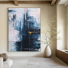 Load image into Gallery viewer, “Moody Blue Abstraction” - Blue, Grey, Pink, Yellow Abstract Art on Canvas DKH1111
