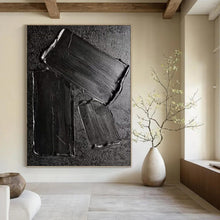Load image into Gallery viewer, “Textured Black Rectangles Abstract” - Black Abstract Art on Canvas DKH1333