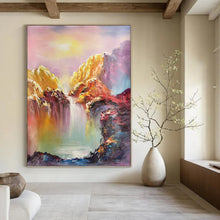 Load image into Gallery viewer, “Vibrant Waterfall Mountain Scene” - Multicolor Landscape Art on Canvas DKH1279