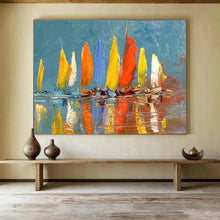 Load image into Gallery viewer, Colorful Sailboats Abstract Painting for Coastal Home & Nautical Café DKH254