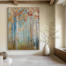 Load image into Gallery viewer, “Gilded Autumn Birch Forest” - Gold - Accented Woodland Art on Canvas DKH1437
