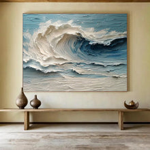 Load image into Gallery viewer, Textured Wave “Ocean Cascade” Painting on Canvas, Coastal Impasto Art DKH816