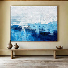 Load image into Gallery viewer, Blue and White Coastal Abstract Painting for Beach House & Serene Spa Lounge DKH275