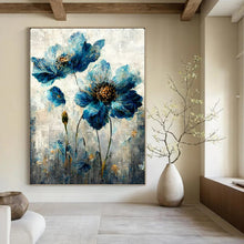 Load image into Gallery viewer, Floral Abstract Painting, Blue & Gray, Nature - Inspired Art for Bedroom & Boutique LargeART2169