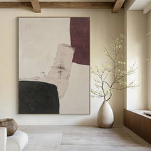 Load image into Gallery viewer, “Subtle Color Block Interaction” - Beige, Black, Maroon Abstract Art on Canvas DKH1152
