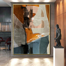 Load image into Gallery viewer, Geometric Collage in Warm Tones Acrylic Art - Perfect for Bohemian - style Cafe & Creative Studio LargeART0567