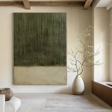 Load image into Gallery viewer, Large - Format Hand - painted Dark Green Ribbed Texture Acrylic Art for Nature - Inspired Entryways LargeART0217