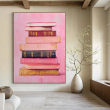 Load image into Gallery viewer, Stack of Books on Pink Abstract Art, Perfect for Cozy Library & Intellectual Study LargeART2017