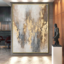 Load image into Gallery viewer, Gray and Gold Abstract Drips Acrylic Art - Great for Glamorous Hotel Suite & Art Deco Living Room LargeART0576