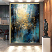Load image into Gallery viewer, Oversized Blue - Gold Light Burst Art for Living Room & Creative Studio LargeART0451