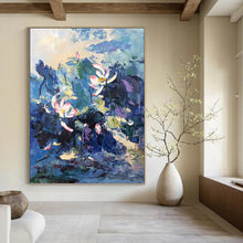 Load image into Gallery viewer, “Impressionistic Lotus Pond” - Blue, Pink, Green Floral Art on Canvas DKH1298