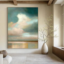 Load image into Gallery viewer, “Softly Painted Sky and Water Horizon” - Muted Blue, Pink Landscape Art on Canvas DKH1357
