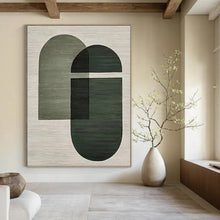 Load image into Gallery viewer, “Modern Green Geometric Forms” - Green, Grey Abstract Art on Canvas DKH1131