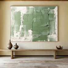 Load image into Gallery viewer, Textured Green and White Abstract Painting for Minimalist Study & Nature - Inspired Yoga Studio DKH274