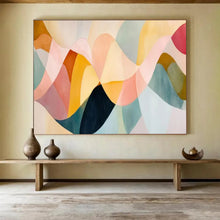 Load image into Gallery viewer, Hand - painted Pastel Wavy Shapes Collage Acrylic Art for Cheerful Nursery Decor LargeART1694
