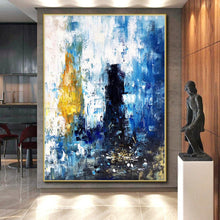 Load image into Gallery viewer, Grand Blue - Yellow Black Abstract Acrylic Art for Urban Loft & Art Bar LargeART0381