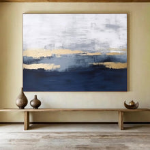Load image into Gallery viewer, Abstract Blue and Gold Painting on Canvas - “Sunset Reflections” DKH786